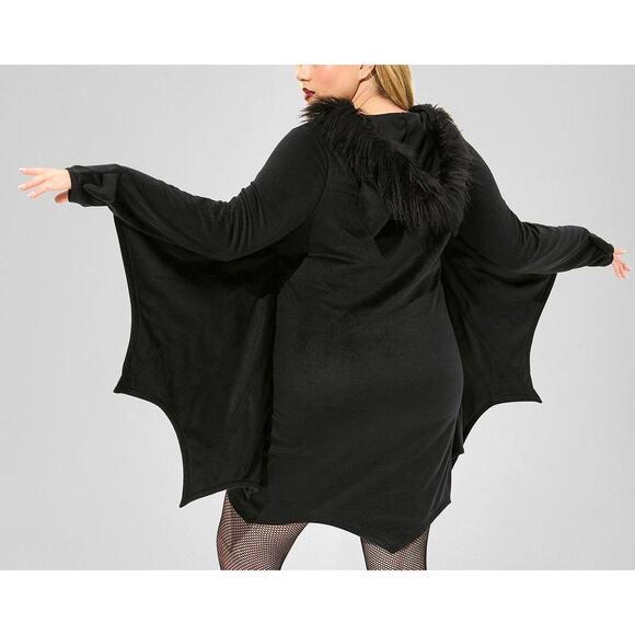Torrid Plus Size 3 Halloween Costume Fleece Bat Hooded Dress w/Ears Punk Gothic - Picture 3 of 3